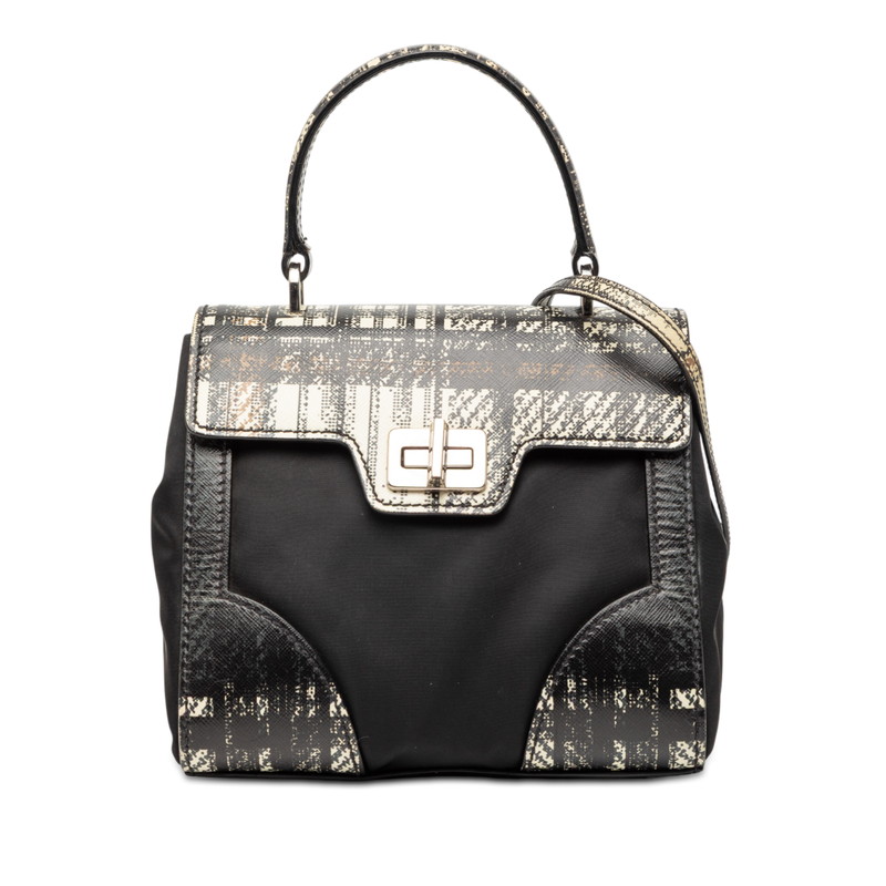 プラダ チェック 斜め掛け ハンドバッグ ショルダーバッグ 2WAY 1BA014 ブラック PVC ナイロン レディース PRADA 【中古】｜【銀座パリス】　店
