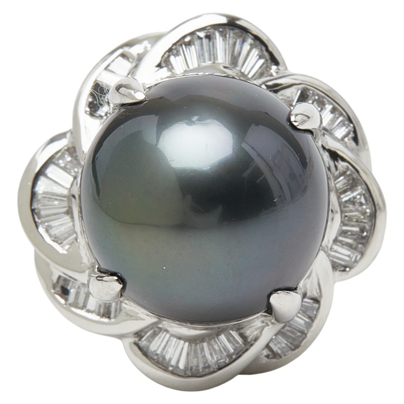 Pt900 プラチナ 黒蝶真珠13.0mm ダイヤ0.50ct リング 指輪 レディース 12号 【中古】 119,000円