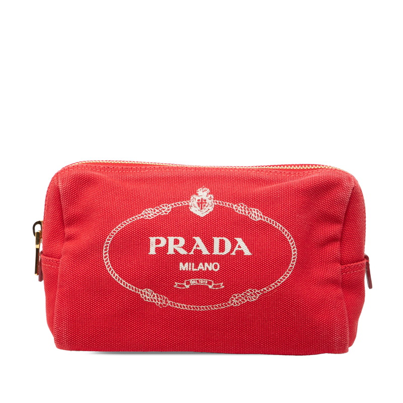 プラダ カナパ ロゴ ポーチ 1NA693 レッド キャンバス レディース PRADA 【中古】｜【銀座パリス】　店