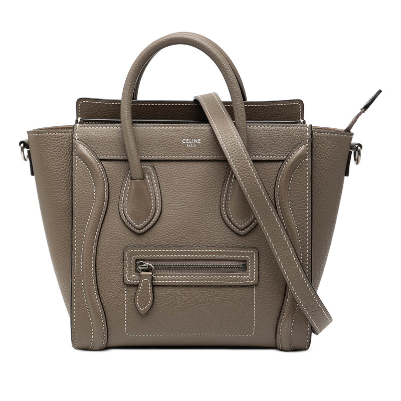 セリーヌ ラゲージ ナノ ハンドバッグ ショルダーバッグ 2WAY 189243 スリ グレージュ系 レザー レディース CELINE 【中古】