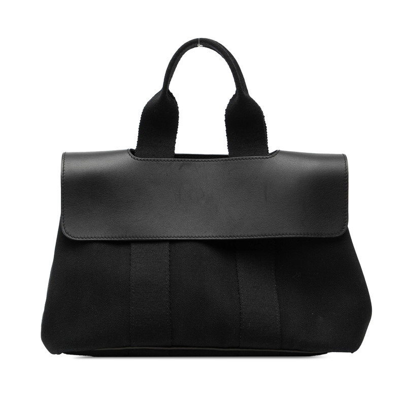 エルメス ヴァルパライソPM ハンドバッグ ブラック トワルシェブロン レザー レディース HERMES 【中古】