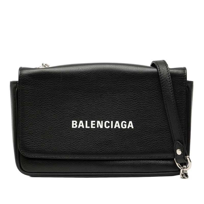 バレンシアガ エブリデイ チェーンウォレット ショルダーバッグ 537387 黒いこと なめし革 レディース BALENCIAGA 【中古】