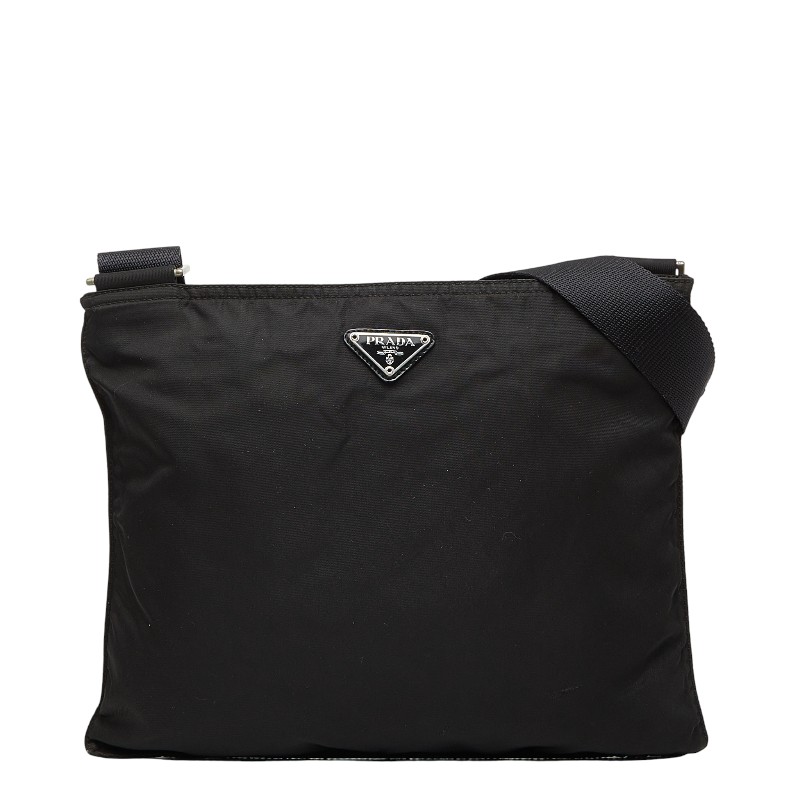 プラダ ３角形ロゴタイプ一皿 ショルダーバッグ 黒いこと ナイロン なめし革 レディース PRADA 【中古】