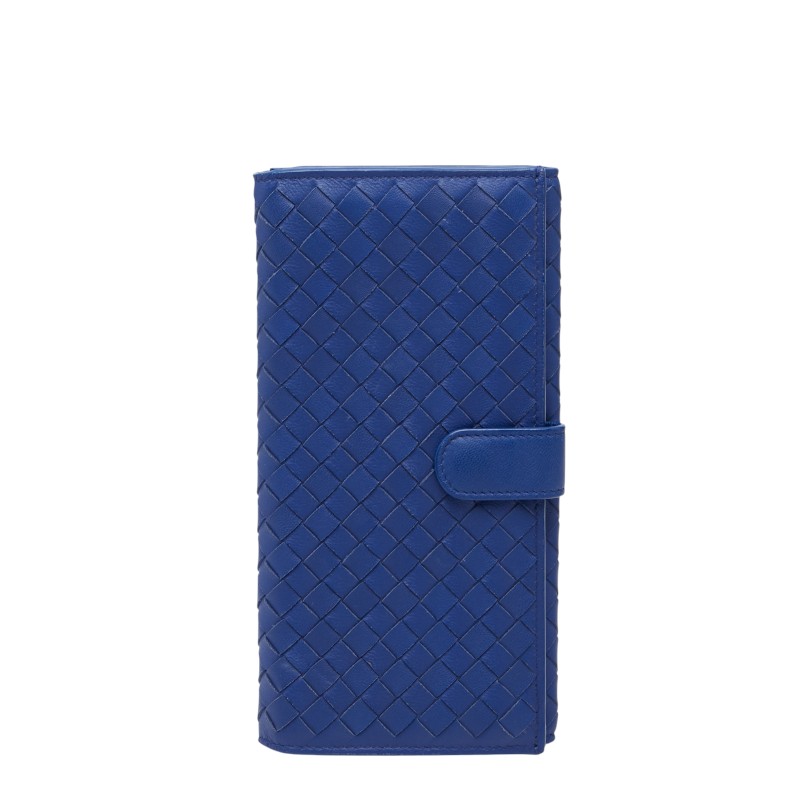 ボッテガヴェネタ イントレチャート ロングウォレット 長紙入れ 青み なめし革 レディース BOTTEGAVENETA 【中古】