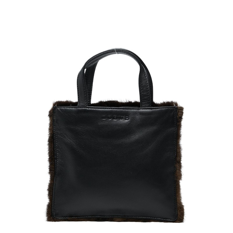 ロエベ ロゴタイプ ハンドバック 赤銅色 黒いこと 毛革 なめし革 レディース LOEWE 【中古】 バッグ・小物・ブランド雑貨-レディースバッグ