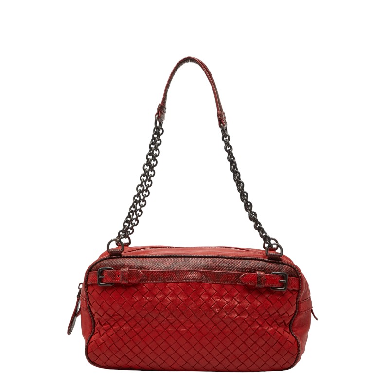 ボッテガヴェネタ イントレチャート チェーン ハンドバッグ ショルダーバッグ レッド レザー レディース BOTTEGAVENETA 【中古】｜【銀座パリス】　店 33,865円
