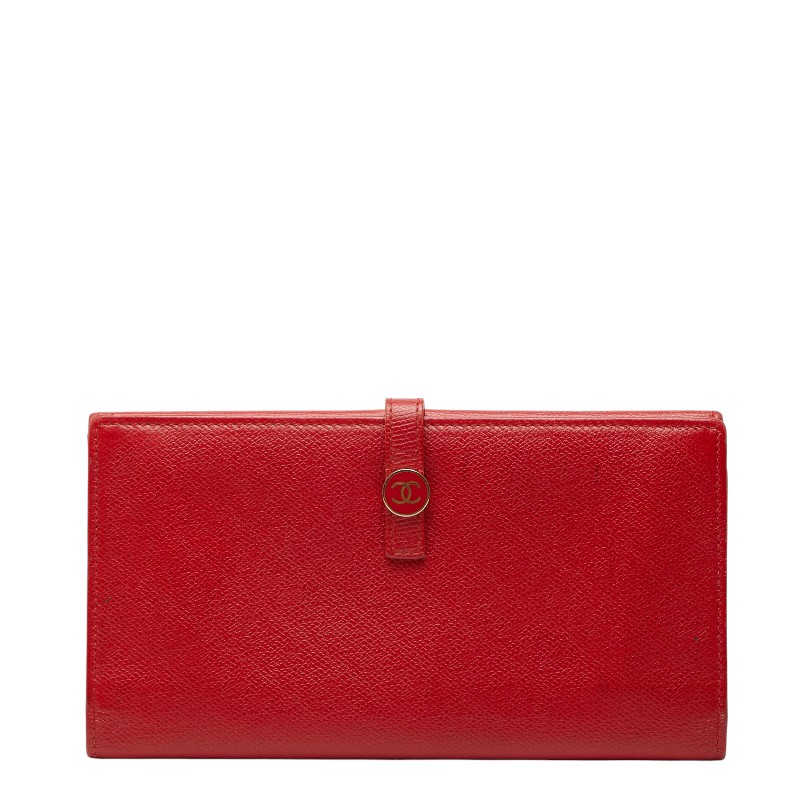 シャネル ココボタン ココマーク 長財布 レッド レザー レディース CHANEL 【中古】