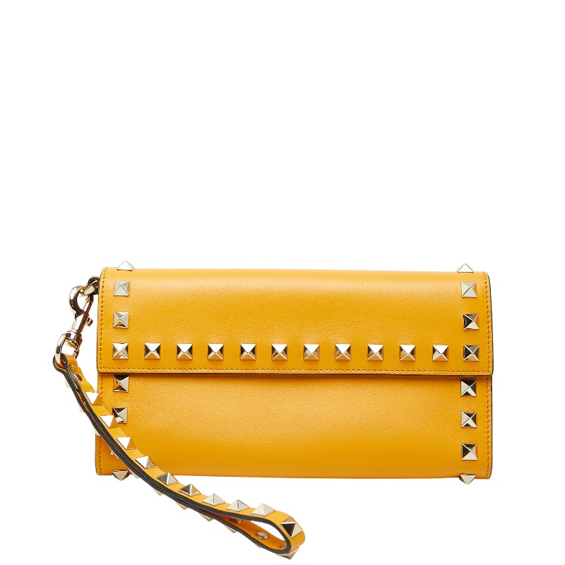 ヴァレンティノ スタッズ 長紙入れ 黄色 なめし革 レディース VALENTINO 【中古】