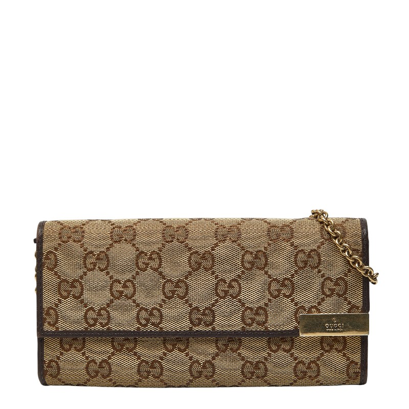 グッチ GGキャンバス チェーンウォレット 長財布 269541 ベージュ ブラウン キャンバス レザー レディース GUCCI 【中古】