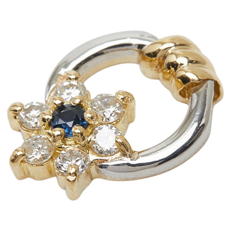 K18YG イエローゴールド Pt900 プラチナ 金ベースコンビ サファイア ダイヤ0.12ct ペンダント ネックレス レディース 【中古】