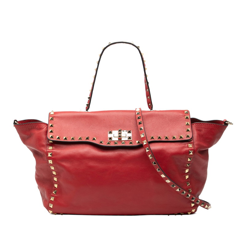 ヴァレンティノ ガラヴァーニ ロックスタッズ ショルダーバッグ ハンドバッグ 2WAY レッド レザー レディース VALENTINO 【中古】