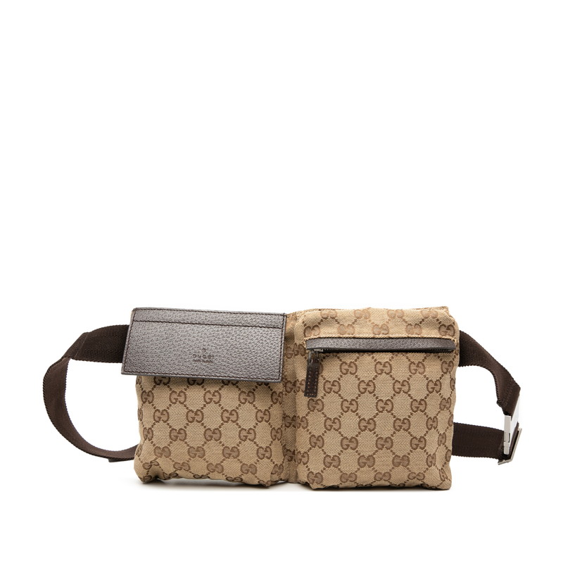 グッチ GGキャンバス ウエストバッグ 28566 ベージュ ブラウン キャンバス レザー メンズ GUCCI 【中古】