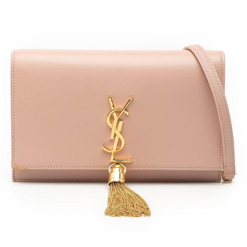 サンローラン YSLロゴタイプ チェーン店 ウォレット ショルダーバッグ サクラ色 なめし革 レディース SAINT LAURENT 【中古】