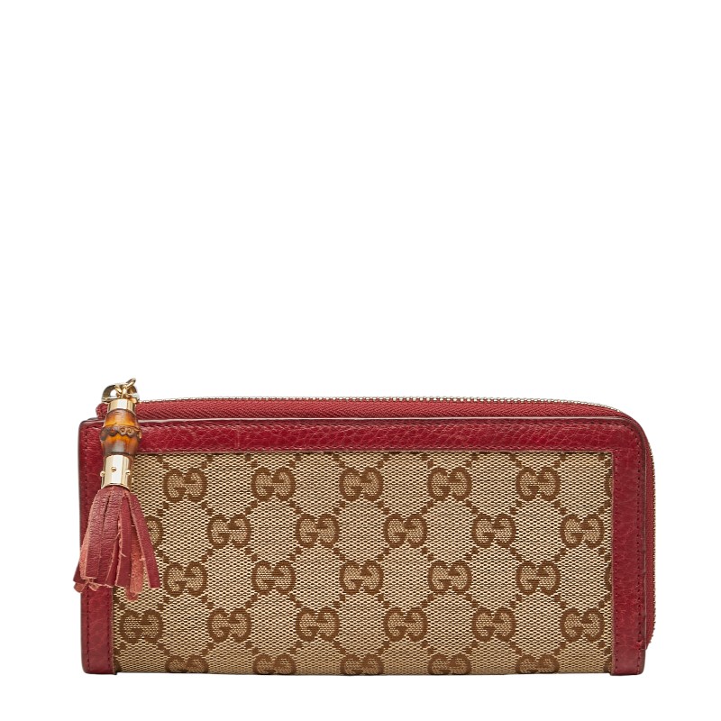 グッチ GGキャンバス バンブー 長財布 306616 ブラウン レッド キャンバス レザー レディース GUCCI 【中古】｜【銀座パリス】　店