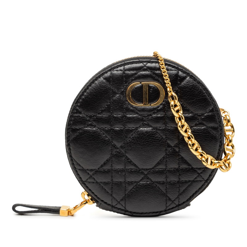 ディオール カナージュ チェーン ミニ ショルダーバッグ ポーチ ブラック レザー レディース Dior 【中古】