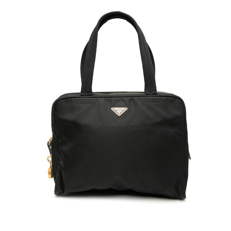 プラダ 三角ロゴプレート トートバッグ ショルダーバッグ ブラック ナイロン レディース PRADA 【中古】