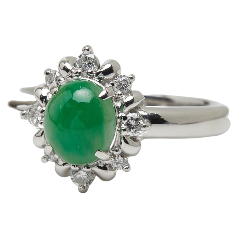Pt900 プラチナ ヒスイ1.56ct ダイヤ0.21ct 翡翠 リング 指輪 レディース 16号 【中古】