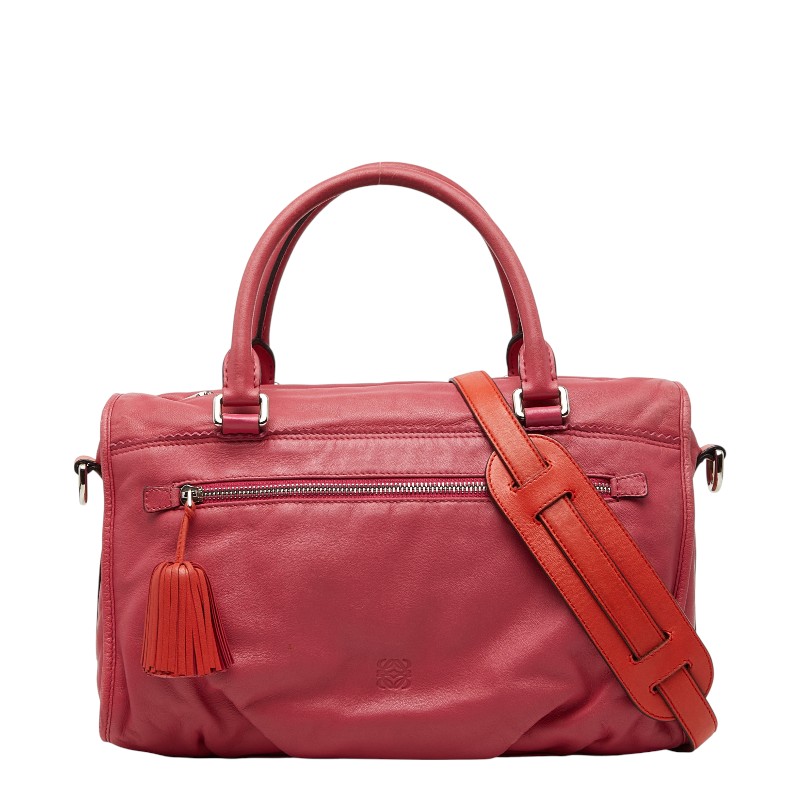 ロエベ アナ瓦 タッセル ショルダーバッグ ハンドバック 2WAY サクラ色 赤いこと系 なめし革 レディース LOEWE 【中古】