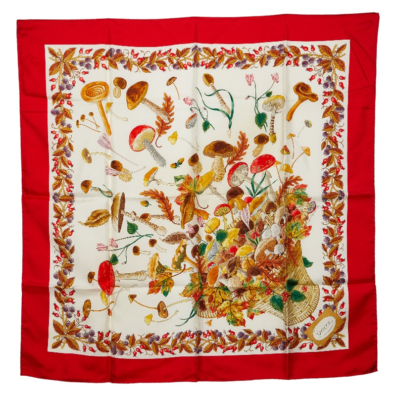 グッチ V.ACCORNERO ボタニカル えり巻き 赤いこと 白いこと マルチ色つや 地絹 レディース GUCCI 【中古】