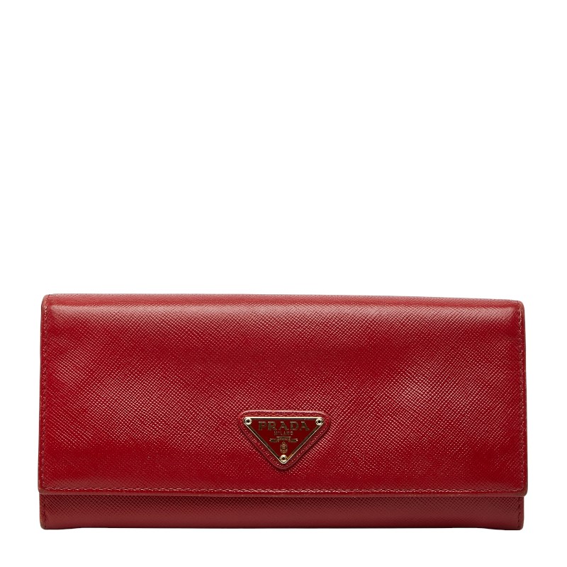プラダ 三角ロゴプレート 長財布 1MH132 レッド サフィアーノレザー レディース PRADA 【中古】