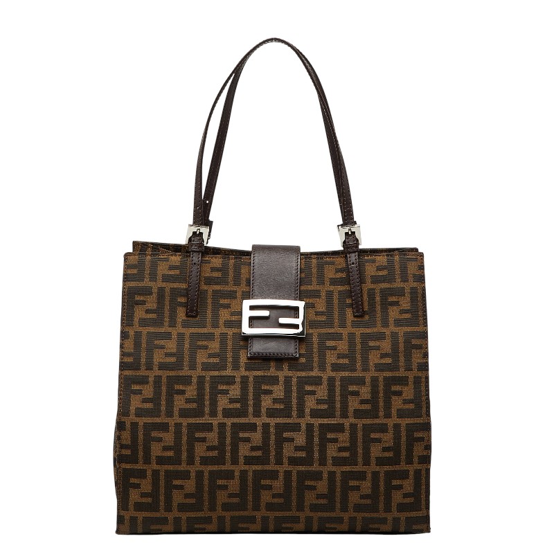 フェンディ ズッカ トートバッグ ショルダーバッグ 肩掛け 0915808 ブラウン キャンバス レザー レディース FENDI 【中古】