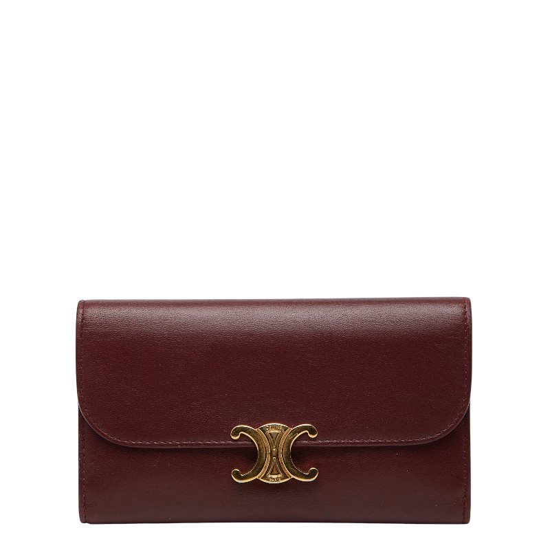 セリーヌ トリオンフ 長紙入れ ブドウ酒赤いこと ボルドーワイン なめし革 レディース CELINE 【中古】