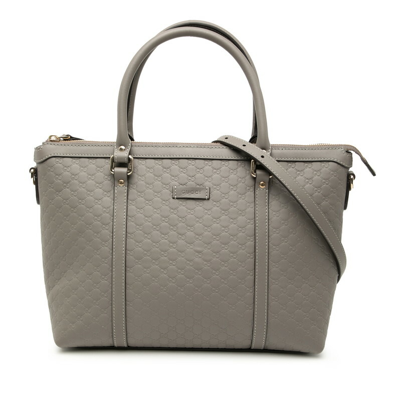 グッチ マイクロ グッチシマ ハンドバッグ ショルダーバッグ 2WAY 449656 グレー レザー レディース GUCCI 【中古】