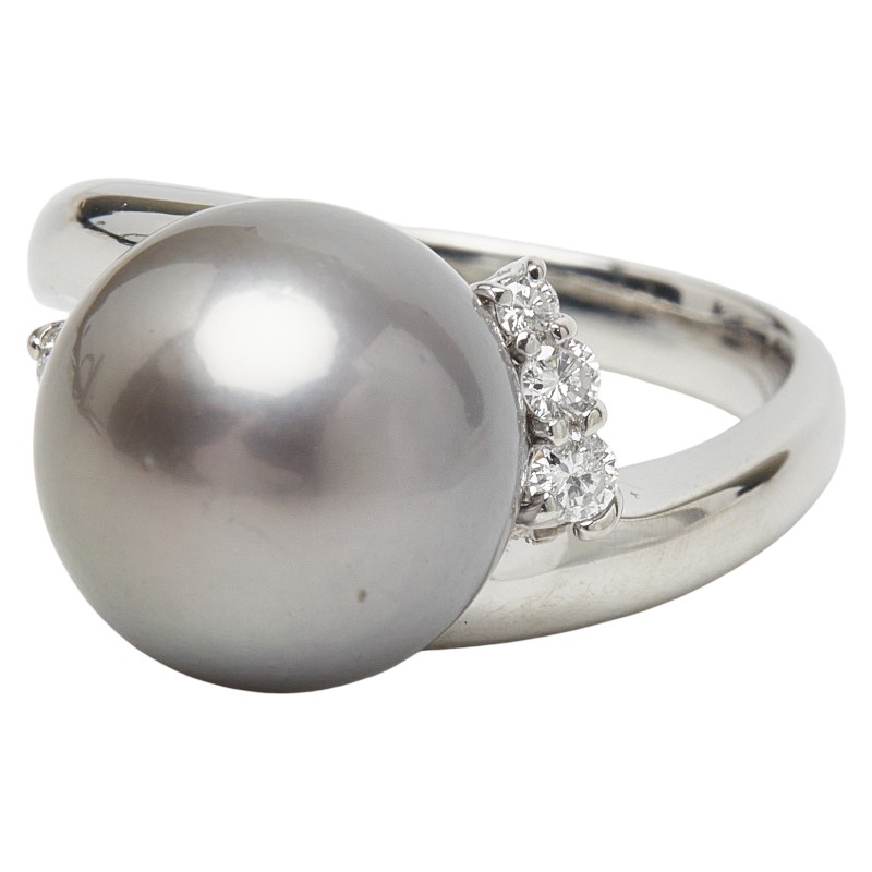 Pt900 プラチナ 黒蝶真珠11.7mm ダイヤ0.19ct リング 指輪 レディース 11.5号 【中古】|【銀座パリス】 店