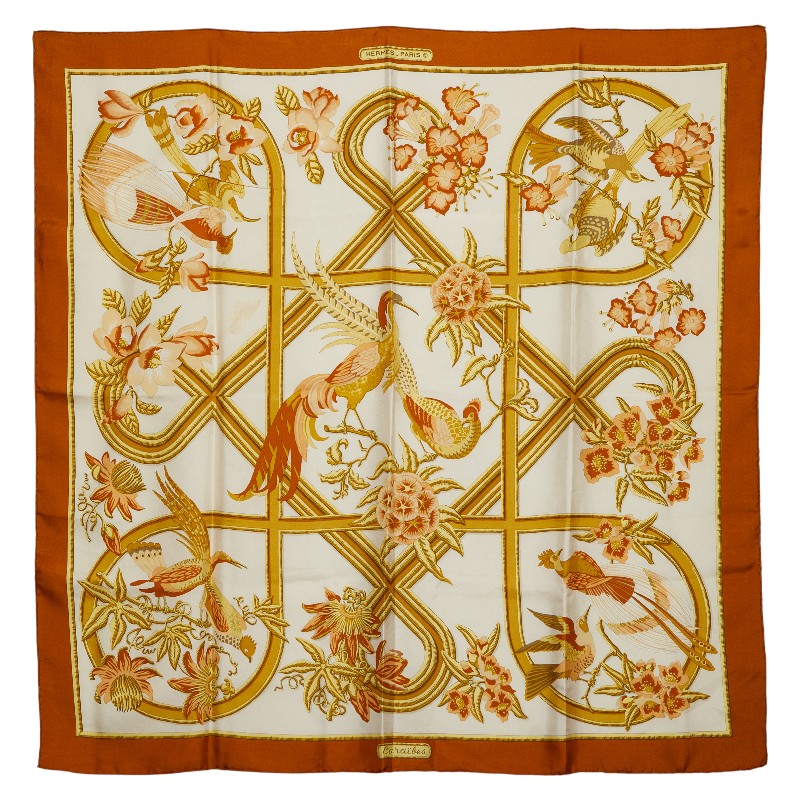 エルメス カレ 90 カリブ Caraibes スカーフ ブラウン シルク レディース HERMES 【中古】 15,048円