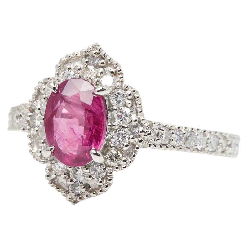 Pt900 プラチナ ルビー1.163ct ダイヤ0.45ct フラワーモチーフ リング 指輪 レディース 9号 【中古】|【銀座パリス】 店