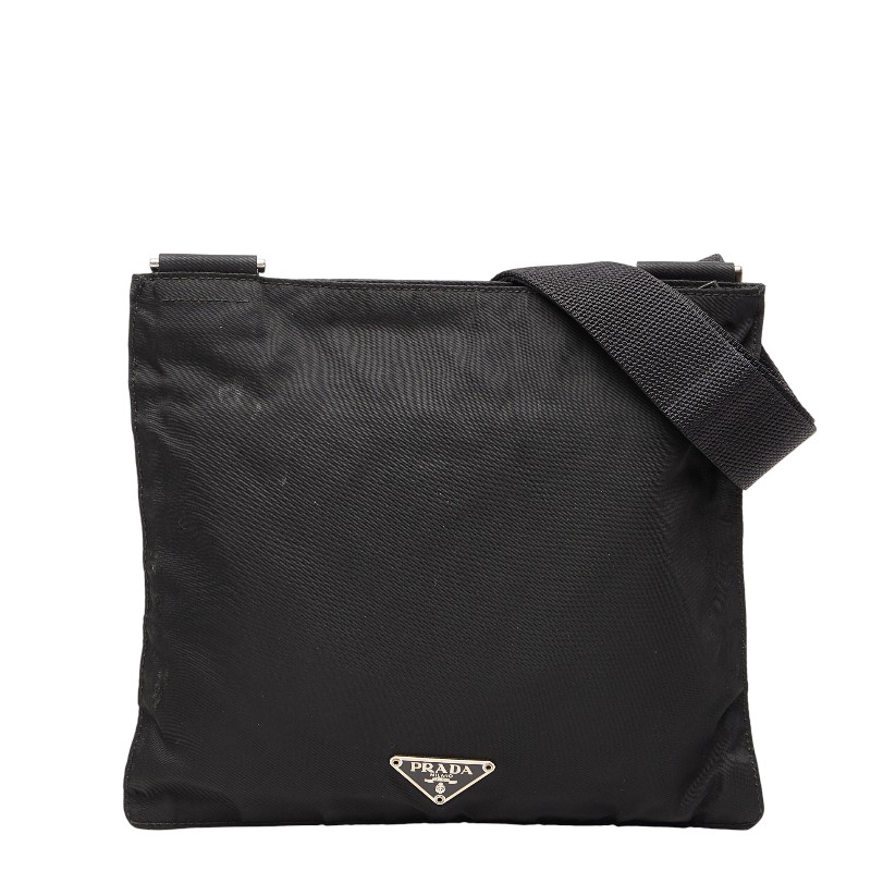 プラダ 三角ロゴプレート ショルダーバッグ ブラック ナイロン レディース PRADA 【中古】