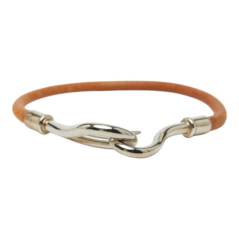 エルメス ジャンボ ブレスレット ブラウン シルバー レザー メタル レディース HERMES 【中古】