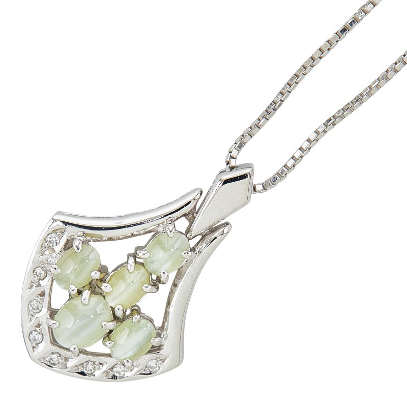 Pt900 プラチナ Pt850 プラチナ キャッツアイ1.49ct ダイヤ0.04ct ネックレス レディース 【中古】|【銀座パリス】 店