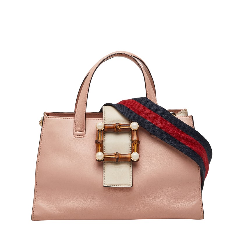 グッチ バンブー パール ハンドバッグ ショルダーバッグ 2WAY 453756 ピンク アイボリー レザー レディース GUCCI 【中古】