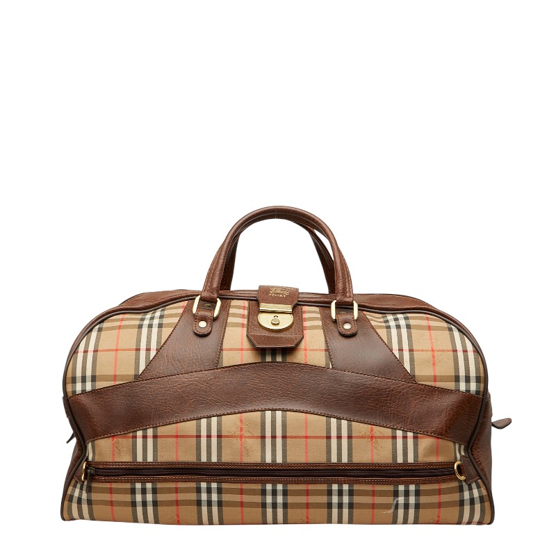 バーバリー スポーツ ノバチェック シャドーホース ボストンバッグ ブラウン ベージュ キャンバス レザー レディース BURBERRY 【中古】
