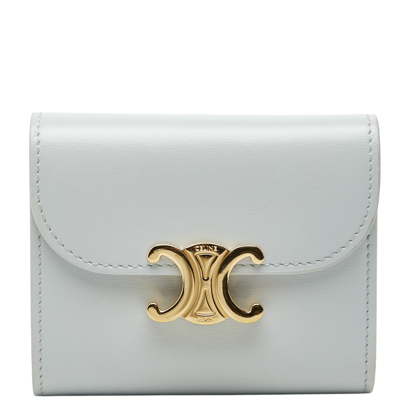 セリーヌ トリオンフ スモールフラップウォレット 三つ折り紙入れ 薄墨色 なめし革 レディース CELINE 【中古】