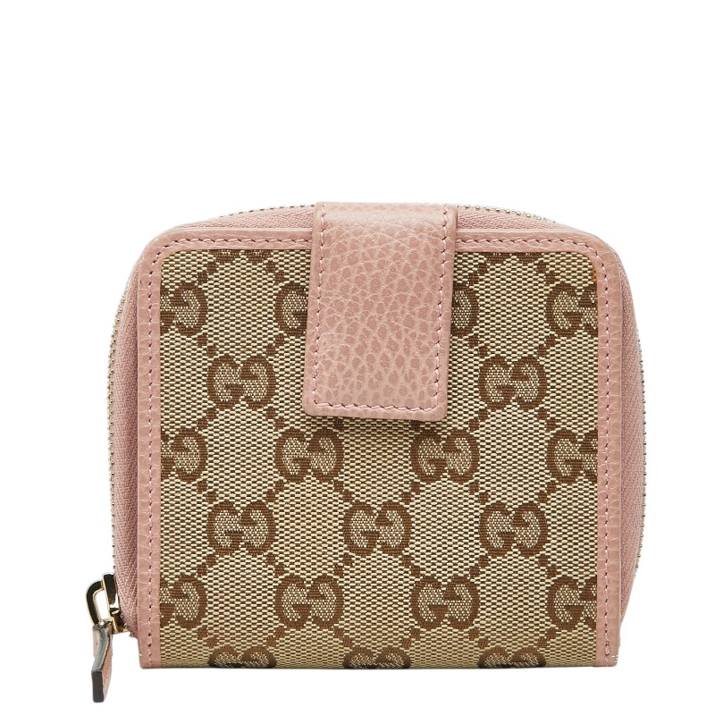 グッチ GG帆布 二つ折り紙入れ 346056 ベージュ さくら色 帆布 なめし革 レディース GUCCI 【中古】