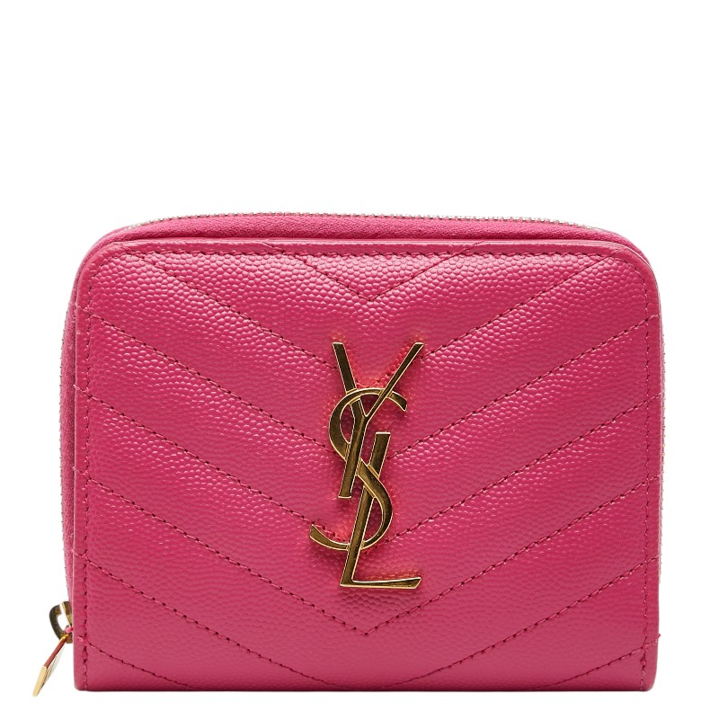 サンローラン YSLロゴ Vステッチ 二つ折り財布 668288 ピンク レザー レディース SAINT LAURENT 【中古】