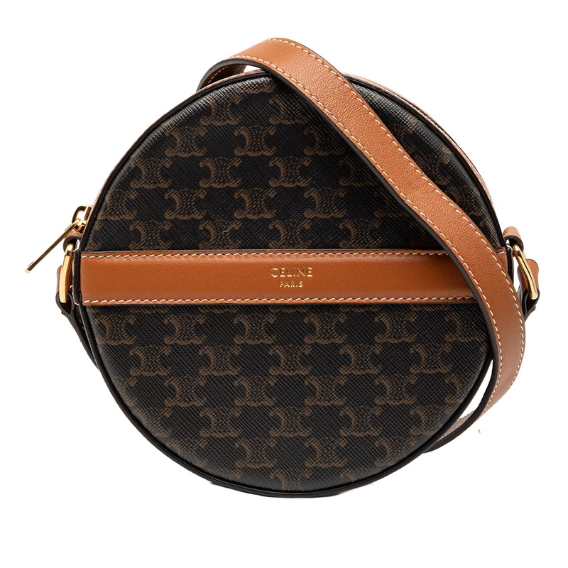 セリーヌ トリオンフ ラウンドパース 斜め掛け ショルダーバッグ ブラック ブラウン PVC レザー レディース CELINE 【中古】