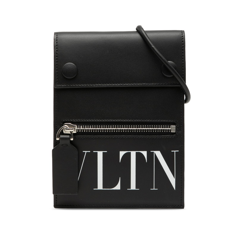 ヴァレンティノ VLTN ショルダーバッグ サコッシュ ブラック ホワイト レザー レディース VALENTINO 【中古】