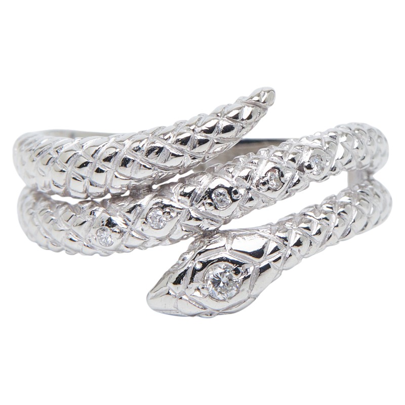 Pt900 プラチナ ダイヤ0.06ct スネークモチーフ リング 指輪 レディース 13.5号 【中古】