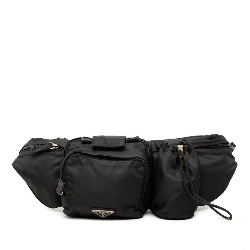 プラダ 三角ロゴプレート ウエストバッグ ボディバッグ ブラック テスート ナイロン メンズ PRADA 【中古】