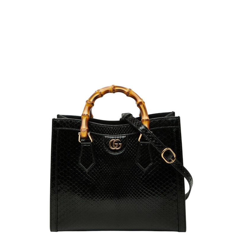 グッチ GGマーモント バンブー ダイアナ ハンドバッグ ショルダーバッグ 2WAY 660195 ブラック レザー パイソン レディース GUCCI 【中古】