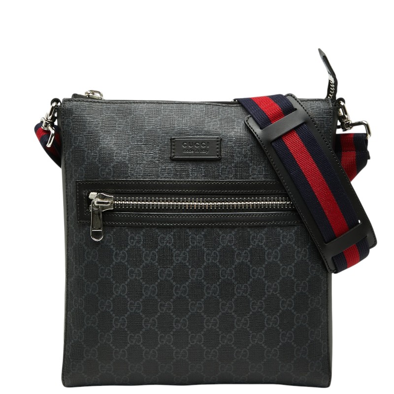 グッチ GGスプリーム 曲がった掛け ショルダーバッグ 474137 黒いこと PVC なめし革 メンズ GUCCI 【中古】