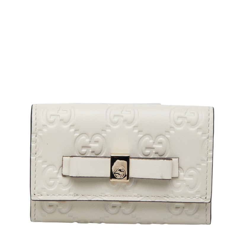 グッチ グッチシマ リボン キーケース 6連 388682 ホワイト レザー レディース GUCCI 【中古】｜【銀座パリス】　店