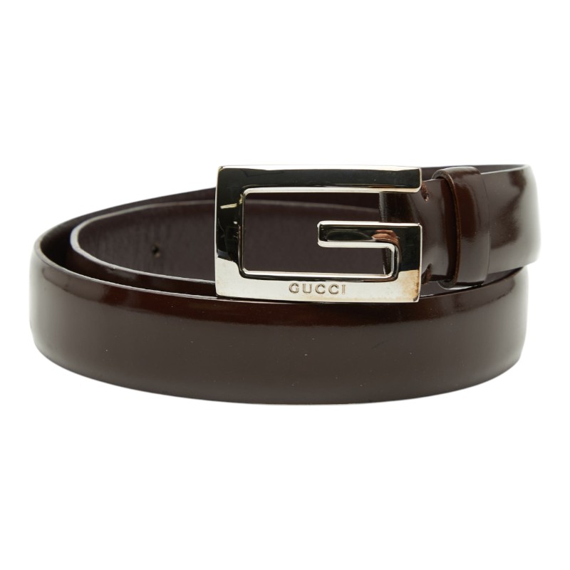 グッチ スクエアG バックル ベルト サイズ 65・26 036 1046 1004 ブラウン シルバー レザー レディース GUCCI 【中古】