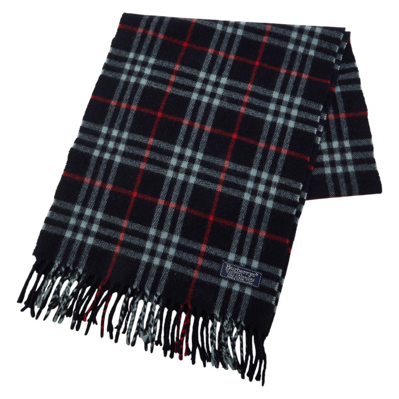 バーバリー チェック マフラー ネイビー カシミア100％ メンズ BURBERRY 【中古】