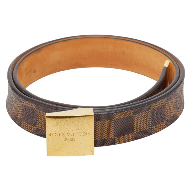 ルイ ヴィトン ダミエ サンチュール キャレ ベルト 85/34 M6802U ブラウン ゴールド PVC レザー メンズ LOUIS VUITTON 【中古】 24,708円