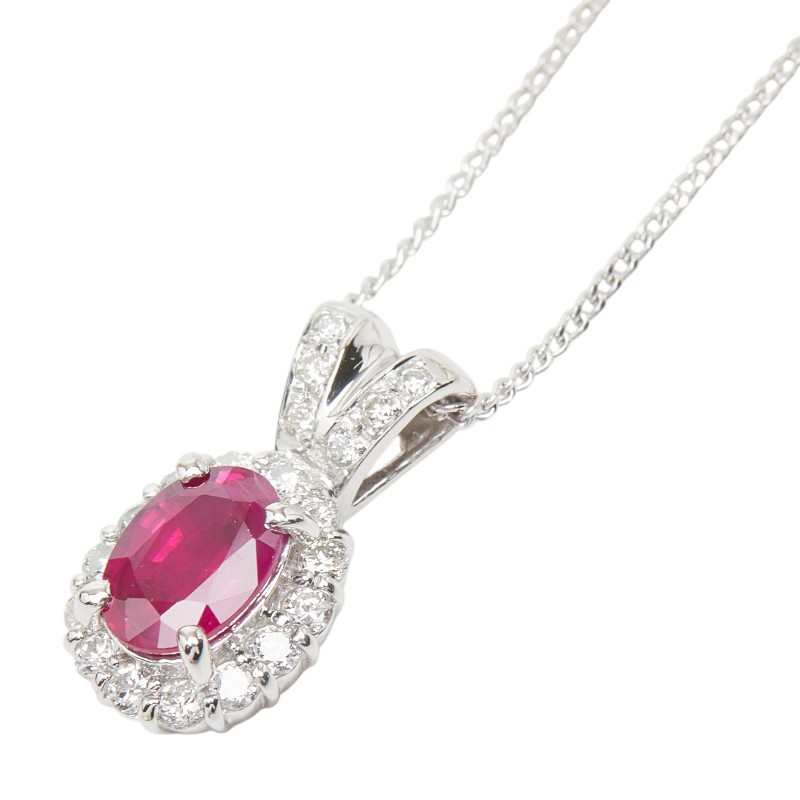 Pt900 プラチナ Pt850 プラチナ ルビー0.92ct ダイヤ0.28ct ペンダント ネックレス レディース 【中古】