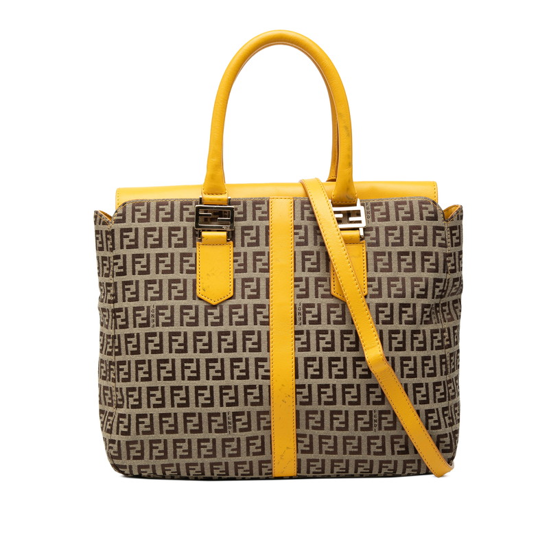 フェンディ ズッキーノ ハンドバッグ ショルダーバッグ 2WAY 8BN228 ベージュ イエロー キャンバス レザー レディース FENDI 【中古】